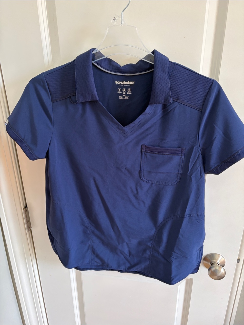 Scrubstar Navy V-Neck Short Sleeve Scrub Top with collar